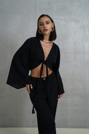 BOHEMAİ Palmera Crinkle Double Black Set