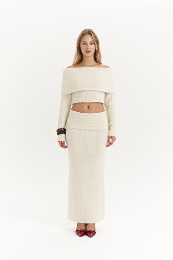MAİ COLLECTİON Sevara Carmen Collar Ecru Knitwear Set
