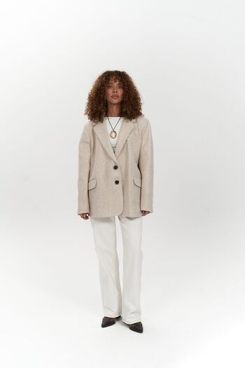 MAİ COLLECTİON Allbucks Mai - Enzo Beige Short Blazer Jacket, Thick Stamp Coat - Abmai0002