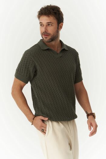 BOHEMAİ Peter Men's Polo Neck Khaki Knitwear T-Shirt