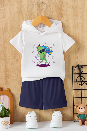 MYADA New Season Hooded Listening to Music Pickle Printed 2-Piece Children's Set 23511