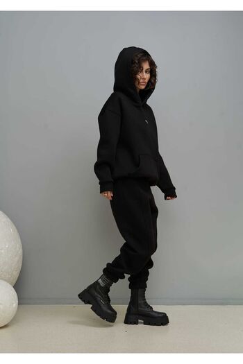 MAİ COLLECTİON Minimal Print Black Tracksuit