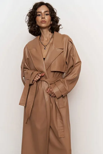 MAİ COLLECTİON Trencz ze skóry Layton taupe