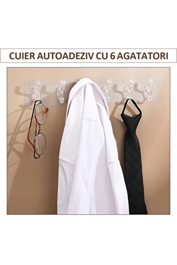 NEXTLY Set of 6 Self-Adhesive Hangers with 6 Hooks, for Bathroom/Hallway/Kitchen, Strong Adhesive