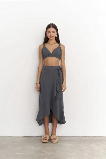 BOHEMAİ Adelina Anthracite Muslin Crop-skirt Set