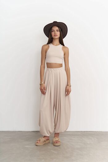 MAİ COLLECTİON Casey Beige Crop Trousers Set