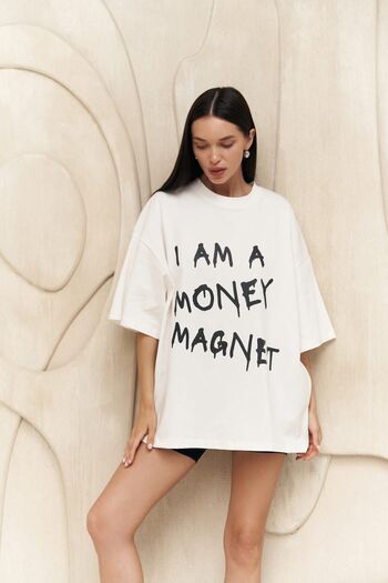 MAİ COLLECTİON Money Magnet White Oversize T-Shirt