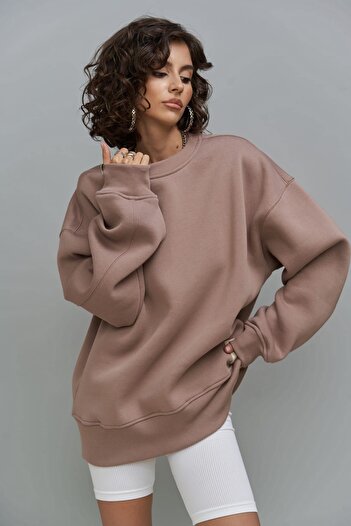 MAİ COLLECTİON Φούτερ Cashback Καφέ Γκρι Oversize