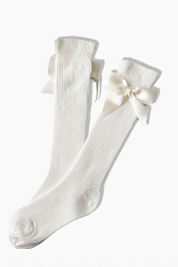 Parla Kids Girl's Bow Detailed Knee Socks / Ecru