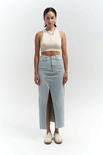 MAİ COLLECTİON Arket Waist Detail Blue Jean Skirt