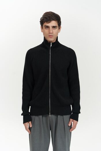 MAİ COLLECTİON Brock Full Zip Black Men's Knitwear Sweater