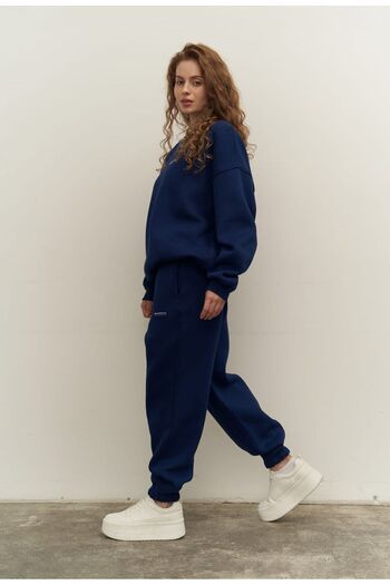 MAİ COLLECTİON Mini Bike Navy Blue Crew Neck Tracksuit Set