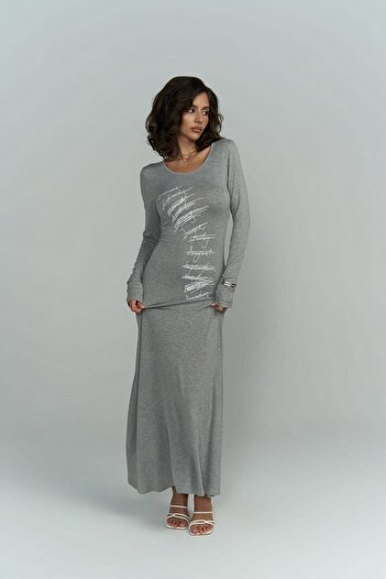 MAİ COLLECTİON Ceria Gray Long Dress