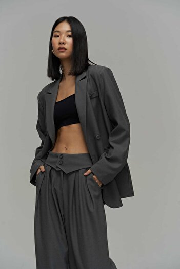 MAİ COLLECTİON Vanya Anthracite Blazer Jacket Set