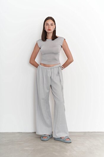BOHEMAİ Παντελόνι Harmony Gray Side Tie