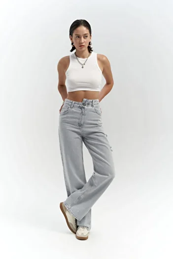 MAİ COLLECTİON North Waist Detail Double Ripped Ice Blue Jean