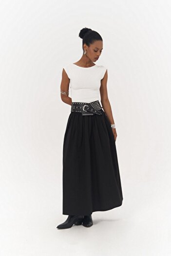 MAİ COLLECTİON Ivory Black Parachute Skirt