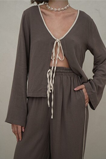 BOHEMAİ Hazel Stripe Detail Taupe Double Suit