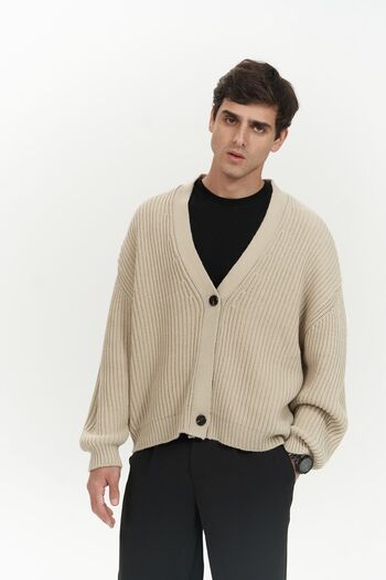 MAİ COLLECTİON Cassian Beige Men's Knitwear Cardigan