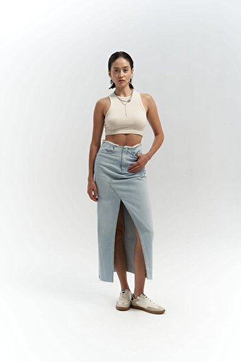 MAİ COLLECTİON Arket Waist Detail Blue Jean Skirt