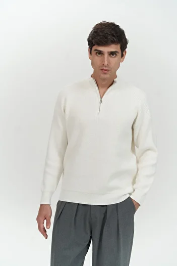 MAİ COLLECTİON Mathis Ecru Turtleneck Men's Sweater