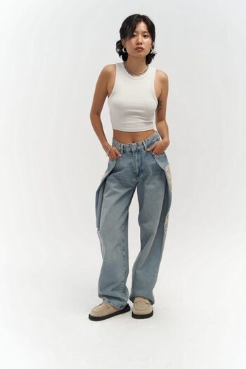 MAİ COLLECTİON Mirca Pleated Blue Jean Trousers