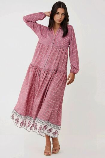 Hiccup Patterned V Neck Modest Dress