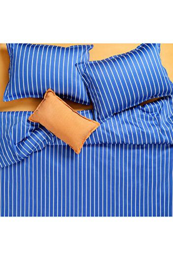 Zsa Zsa Zsu Set de lenjerie de pat din satin de bumbac, cu dungi late, solid 300 Tc, 160x220 cm, albastru închis