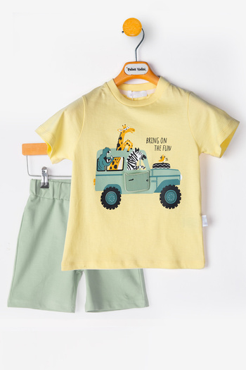 Ofislot Cotton Waisted Elastic Summer Short Sleeve T-Shirt Shorts Double Baby Boy Bottom Top Set Children's Clothing