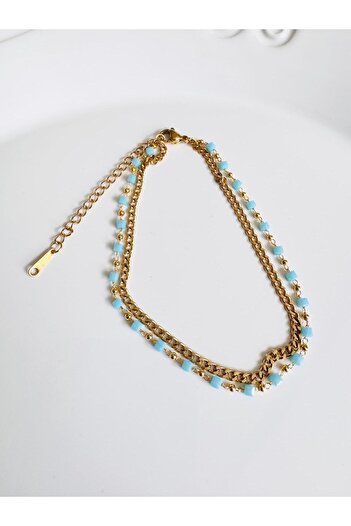 DEVİ fashion Çelik Mavi Taşlı Halhal 22 cm