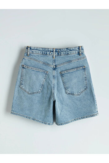 LC Waikiki Xside Blue High Waist Mom Fit Women's Jean Shorts
