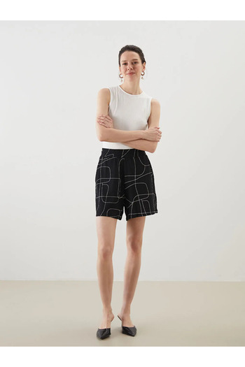LC Waikiki Lcwaikiki Classic Ecru Elastic Waist Patterned Women's Shorts