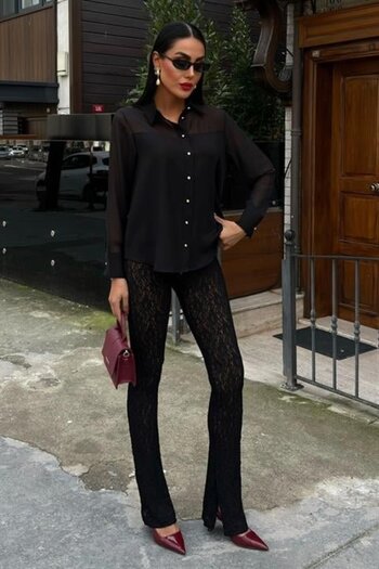 MRA Fashion Transparent Detailed Flowing Shirt 3427