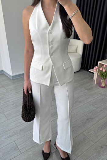 ECEMİ Leila White Vest Pants Set