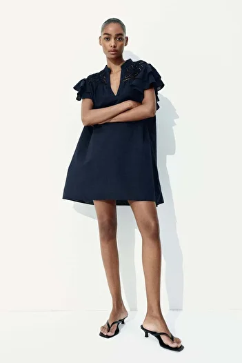 H&M Flutter-sleeve dress with broderie anglaise