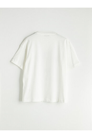 LC Waikiki Bedrucktes Oversize-T-Shirt für Damen mit Rundhalsausschnitt