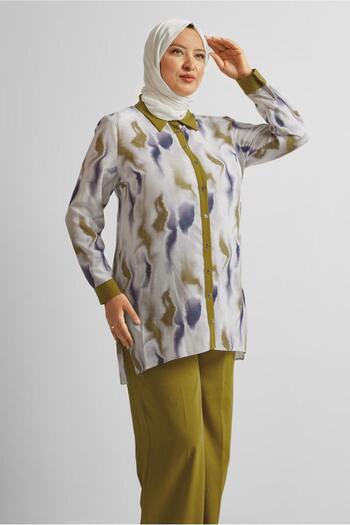 Alvina Patterned Large Size Pants Suit 20706