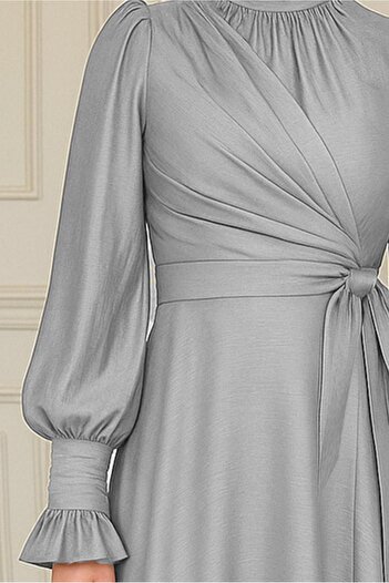 TRENDTESETTÜR Women's Gray Night Dress with Lace Detail t 5163