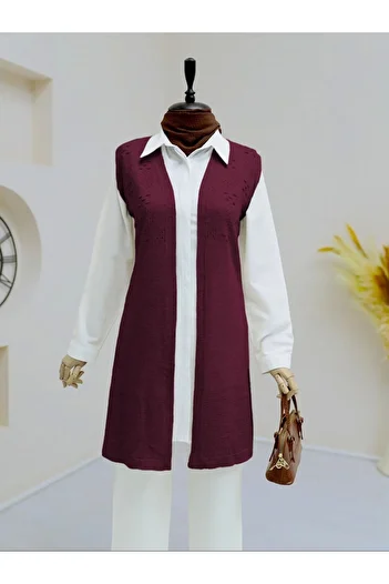 Modamorfo Openwork Pompom Araboy Knitwear Vest - Burgundy
