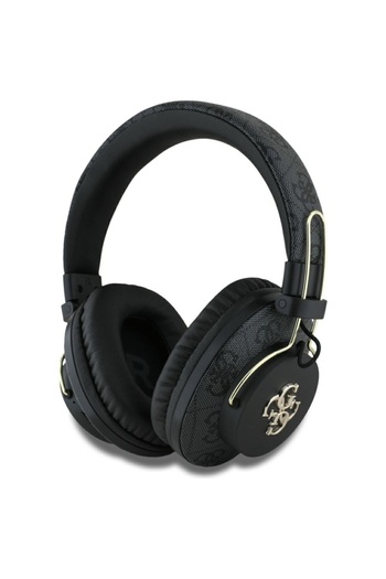 Guess Căști wireless, logo metalic 4G, Bluetooth 5.3, ENC, USB C, piele, 300mAh, negru