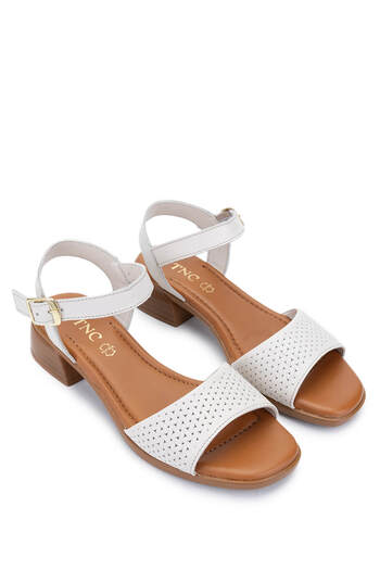 Tamer Tanca Women's Genuine Leather Light Beige Heeled Sandals