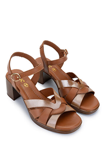 Tamer Tanca Women's Genuine Leather Tan Heeled Sandals
