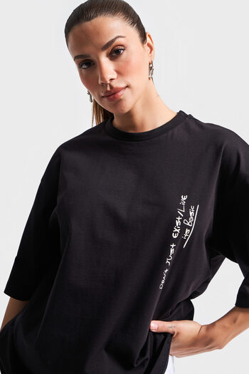 its basic Γυναικείο μαύρο χρώμα s5-1 Oversize εμπριμέ Loose Cut 100% βαμβακερό T-shirt