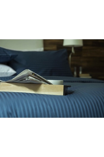 Kotonia Home Bed sheet, 100% cotton, Damask Satin, 220x240 cm, stripe size 1 cm, Navy blue