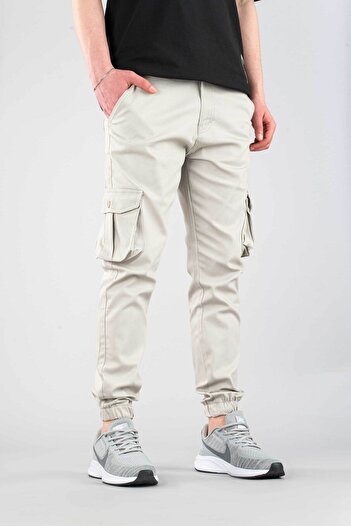 bombe Erkek Taş Slim Fit Dar Kesim Jogger Kargo Cepli Paça Lastikli Pantolon