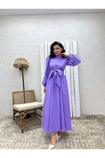 KÜÇÜĞÜM BUTİK Φόρεμα Hijab Dark Lilac Big Bow Poplin Flared