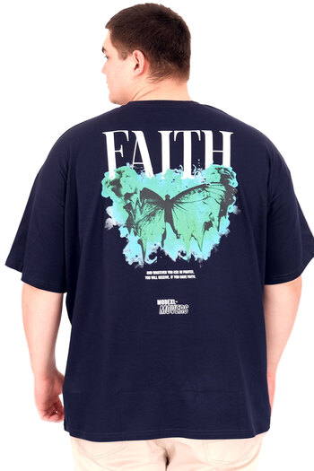 ModeXL Mode XL Large Size Men's T-Shirt Crew Neck Faith U25030 Navy Blue