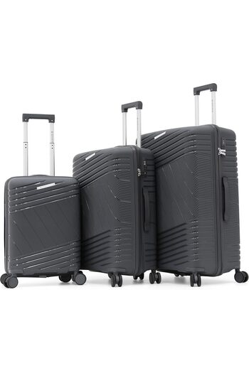 Giordano 3-Piece Polypropylene Luggage Set, Grey, with Double Spinner Wheels and TSA Lock