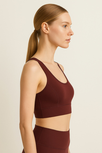 HNX Thick Strap Recovery Sports Bustier |   Burgundy