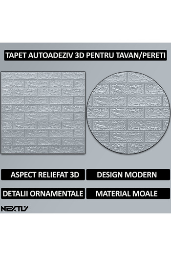 NEXTLY Set 20 X Tapet Autoadeziv 3d , Pentru Tavan/perete, Design Caramida, Waterproof, Ajustabil